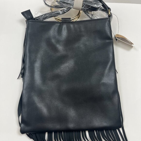 Fringe Tiered /Tassel/ Gold Hoop / Bohemian Crossbody/ Retro 70s - Black - NWT - Picture 5 of 9